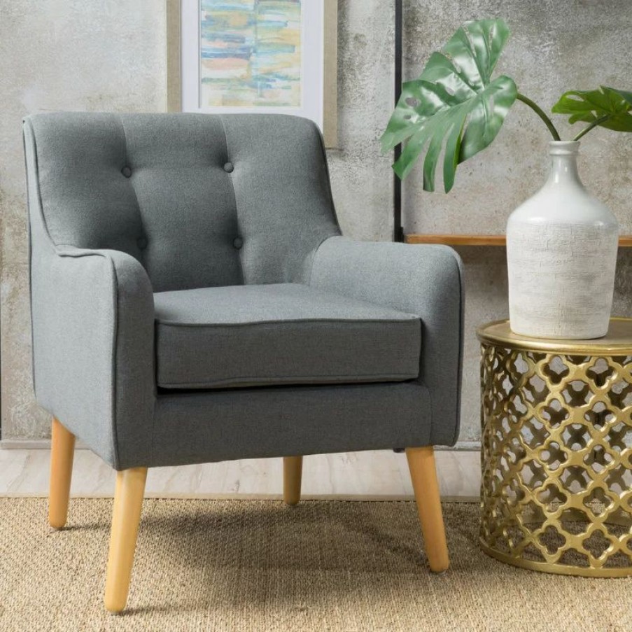 Chairs * | Gdfstudio Gdf Studio Fontinella Mid-Century Modern Fabric Tufted Arm Chair, Charcoal, Single