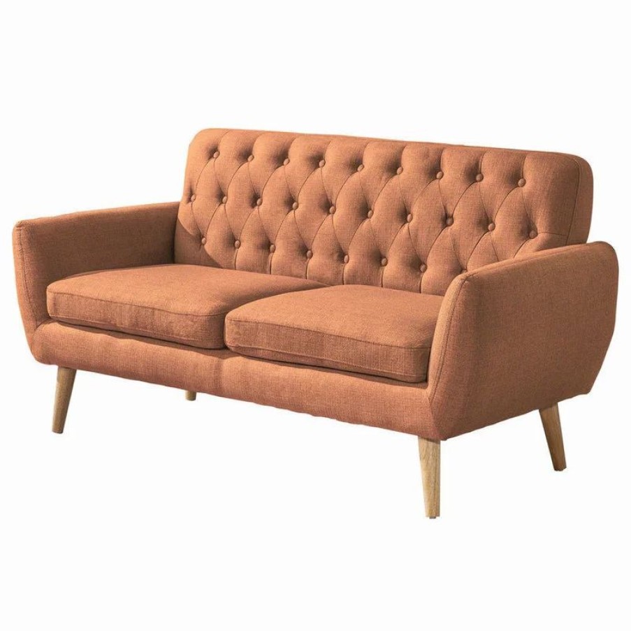 Sofas & Sectionals * | Gdfstudio Gdf Studio Eunice Petite Mid Century Modern Tufted Fabric Sofa, Burnt Orange