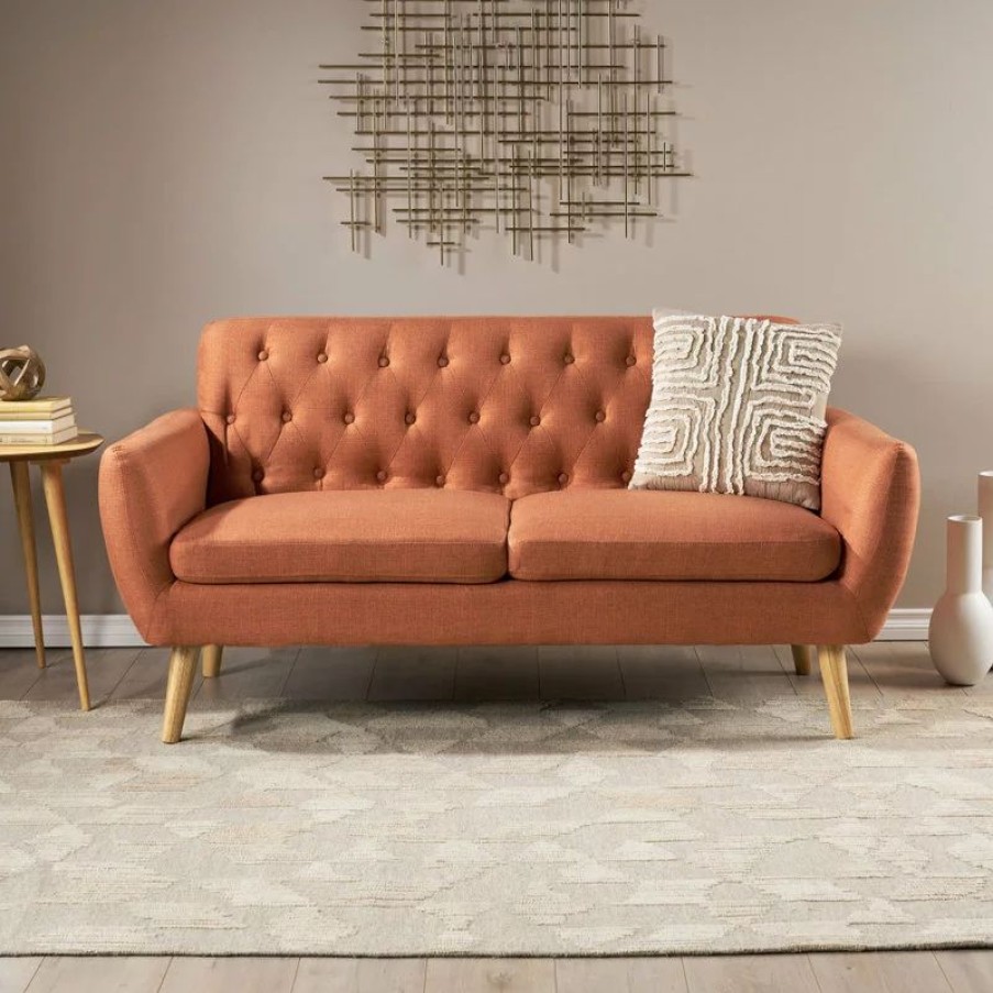 Sofas & Sectionals * | Gdfstudio Gdf Studio Eunice Petite Mid Century Modern Tufted Fabric Sofa, Burnt Orange