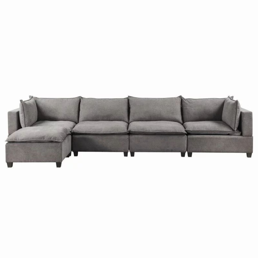 Sofas & Sectionals * | Lilola Home Madison Fabric Down Feather 5 Piece Modular Sectional Sofa Chaise, Light Gray