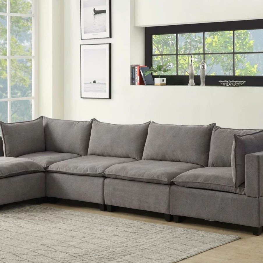 Sofas & Sectionals * | Lilola Home Madison Fabric Down Feather 5 Piece Modular Sectional Sofa Chaise, Light Gray