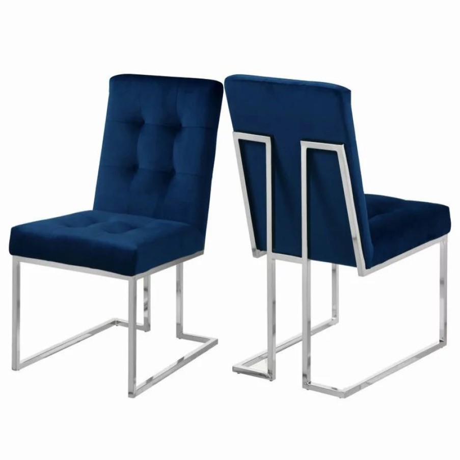 Chairs * | Meridian Furniture Alexis Velvet Dining Chair, Navy, Set Of 2