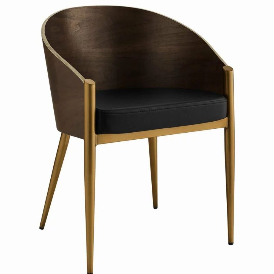 Chairs * | Lexmod Cooper Faux Leather Dining Armchair In Gold