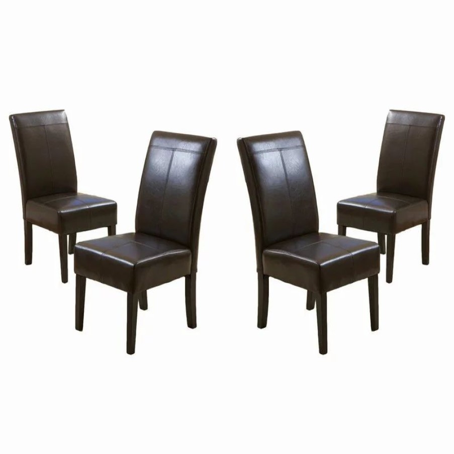 Chairs * | Gdfstudio Gdf Studio Percival T-Stitched Chocolate Brown Leather Dining Chairs, Brown, Set