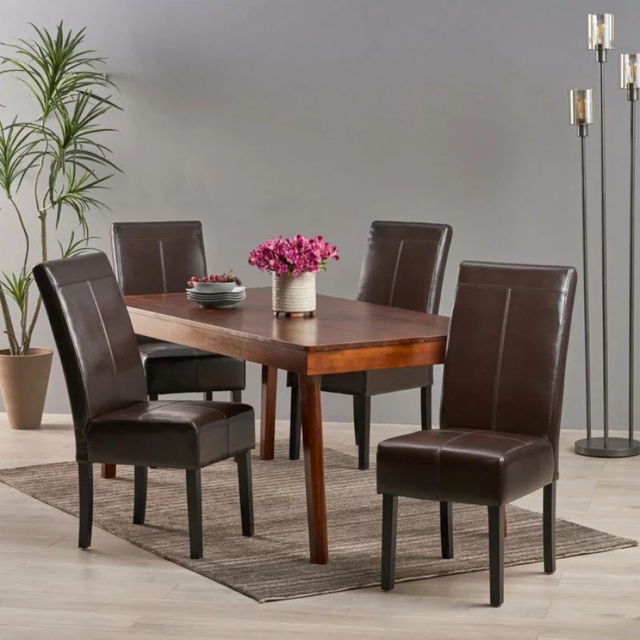 Chairs * | Gdfstudio Gdf Studio Percival T-Stitched Chocolate Brown Leather Dining Chairs, Brown, Set