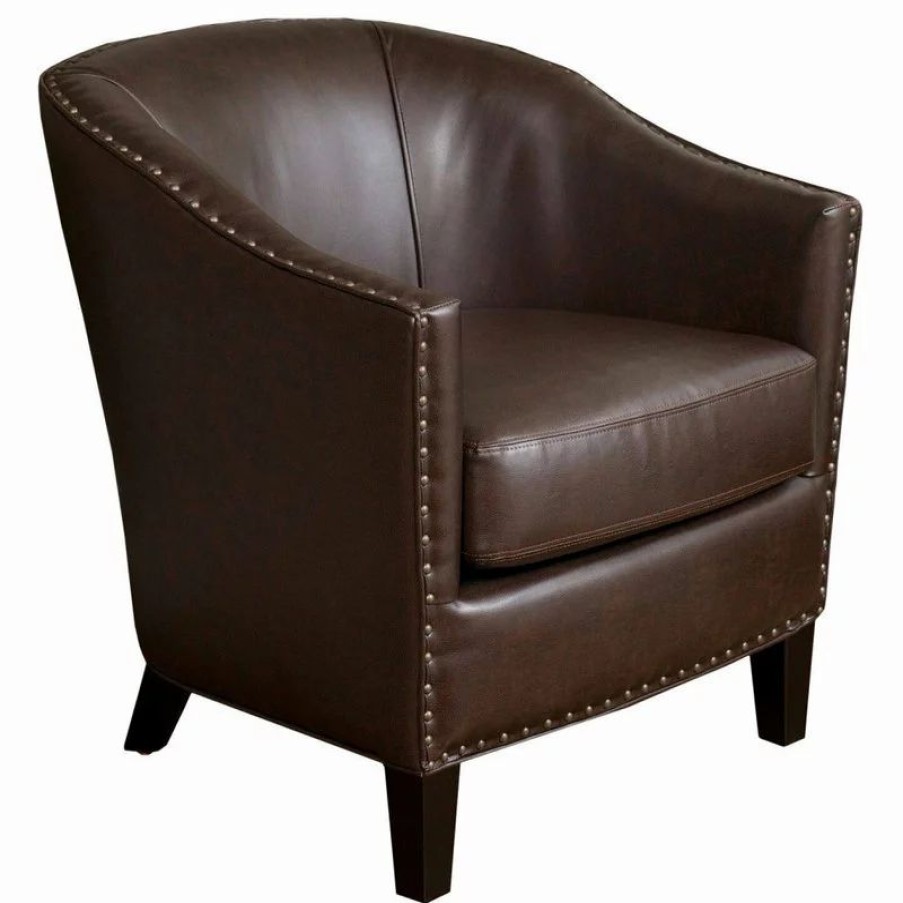 Chairs * | Gdfstudio Gdf Studio Carlton Tub Design Club Chair With Nailheads Accents, Brown Leather