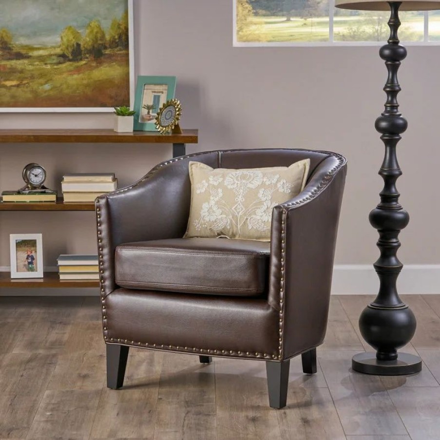 Chairs * | Gdfstudio Gdf Studio Carlton Tub Design Club Chair With Nailheads Accents, Brown Leather