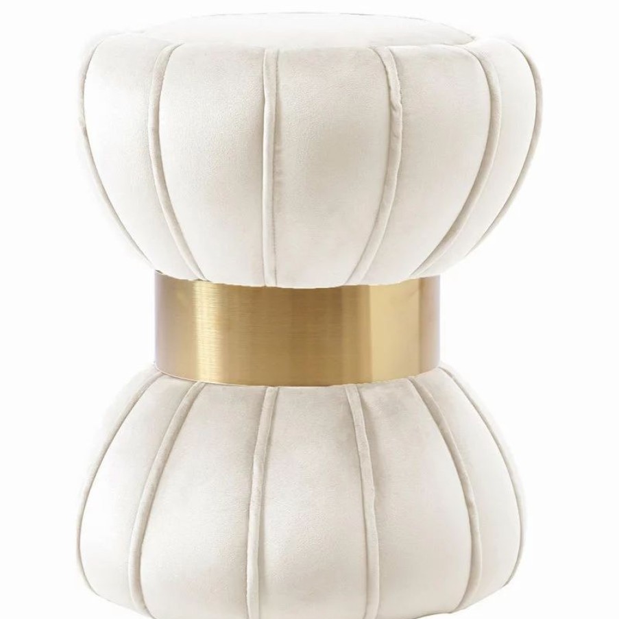 Footstools & Ottomans * | Meridian Furniture Vino Cream Velvet Ottoman/Stool, Cream