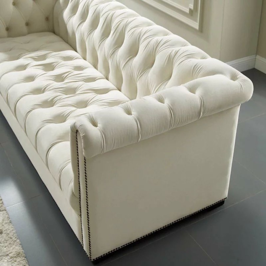 Sofas & Sectionals * | Lexmod Heritage Upholstered Velvet Sofa, Ivory