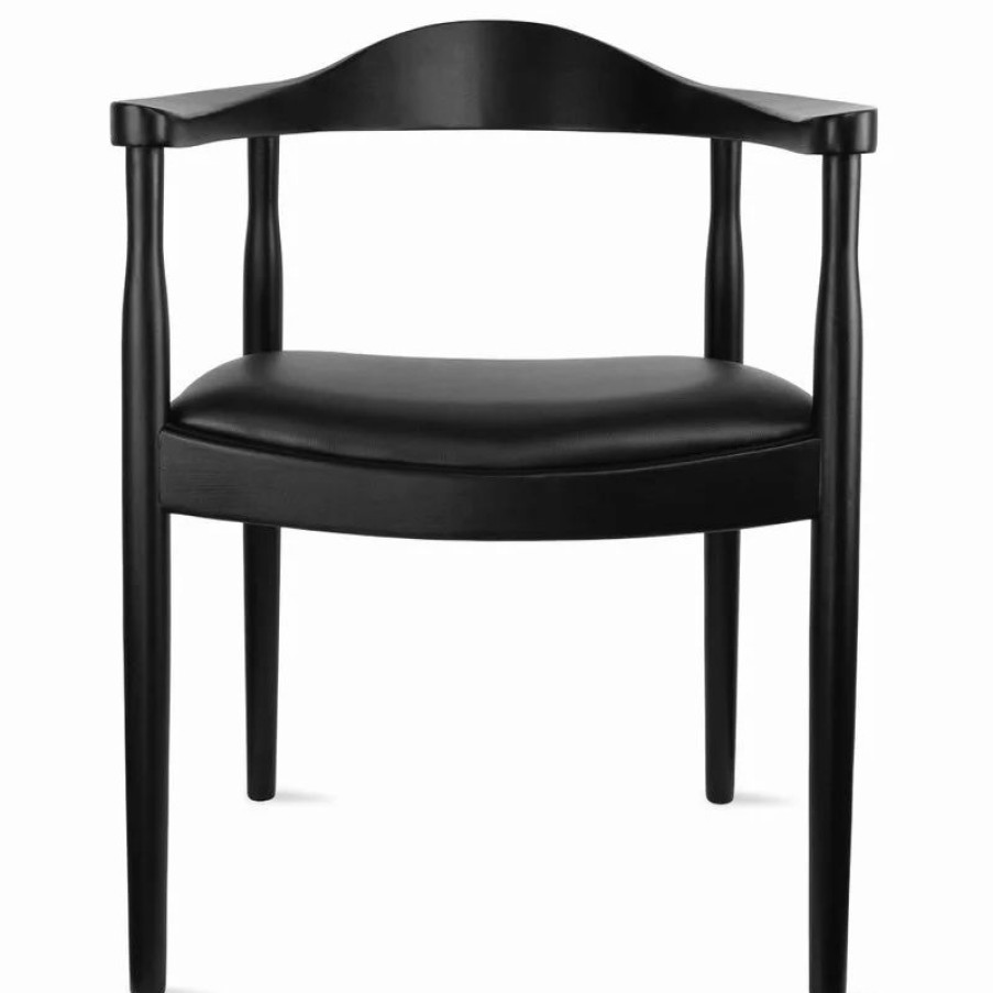 Chairs * | Homedotdot Real Oak Wood Pu Leather Seat Wegner Kennedy With Arms Dining Chair, Black