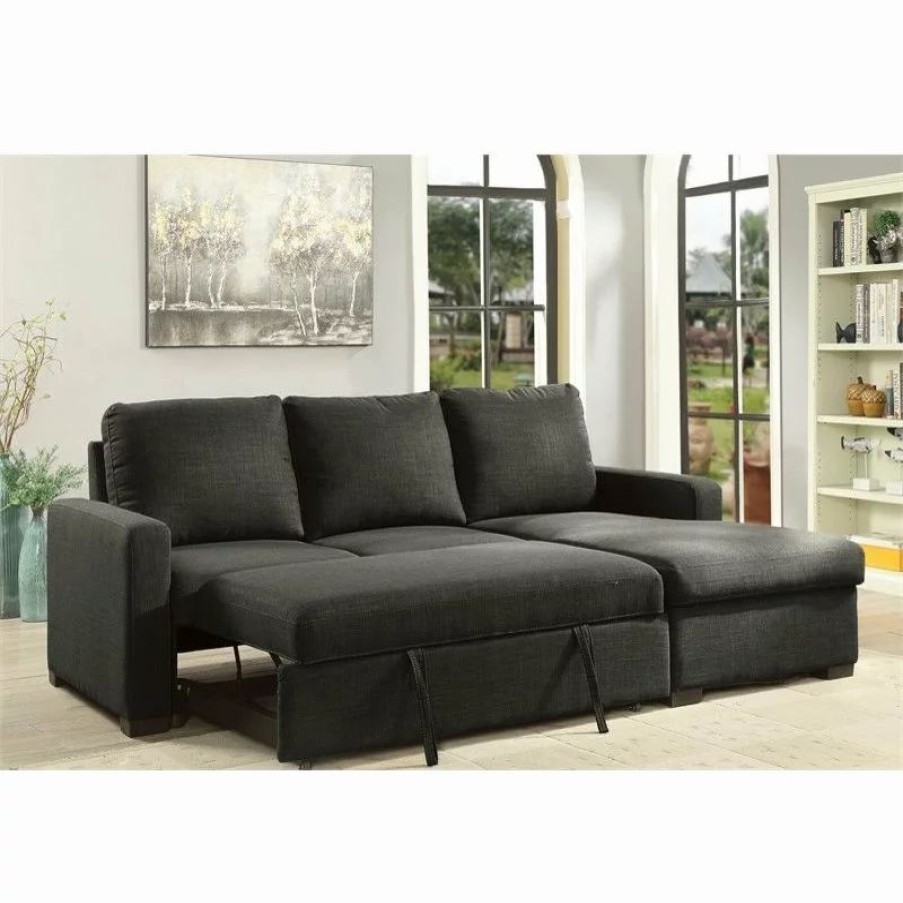 Sofas & Sectionals * | Furniture Of America E-Commerce By Enitial Lab Furniture Of America Rona Fabric Sleeper Sectional In Dark Gray