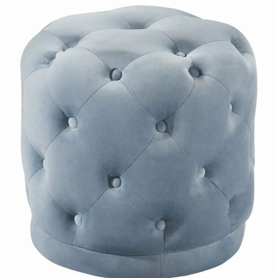 Footstools & Ottomans * | Meridian Furniture Harper Velvet Ottoman/Stool, Sky Blue
