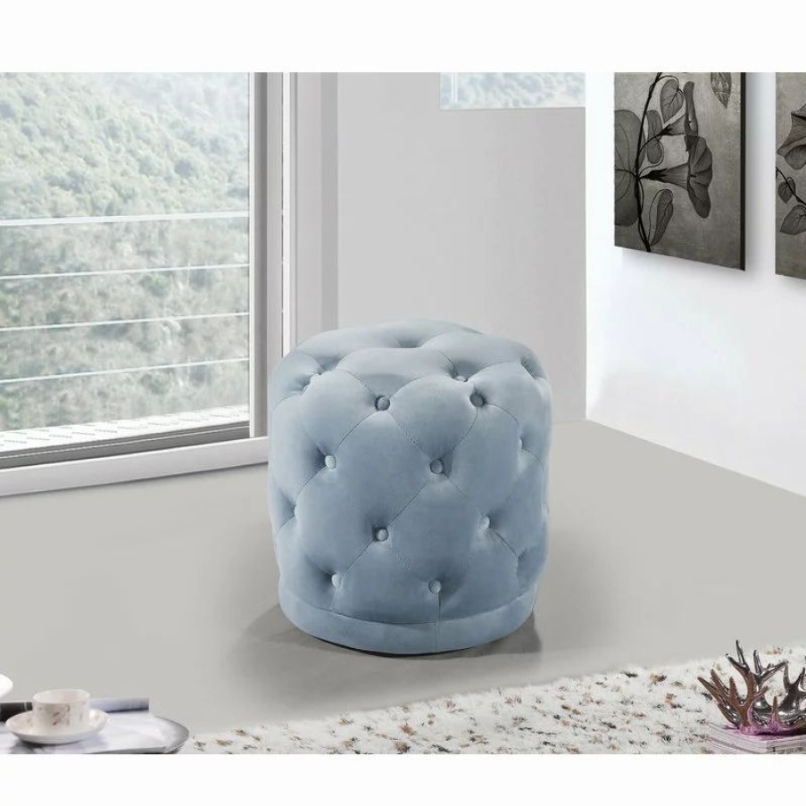 Footstools & Ottomans * | Meridian Furniture Harper Velvet Ottoman/Stool, Sky Blue