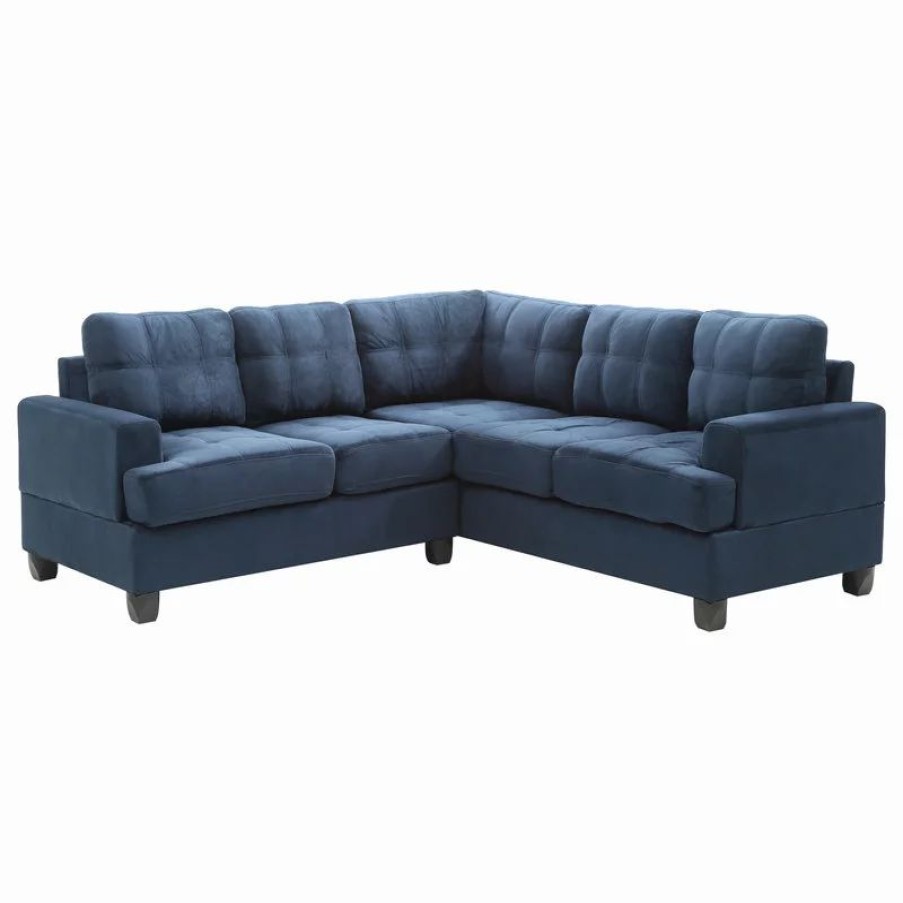 Sofas & Sectionals * | Glory Furniture Partington Suede Sectional, Navy Blue Suede