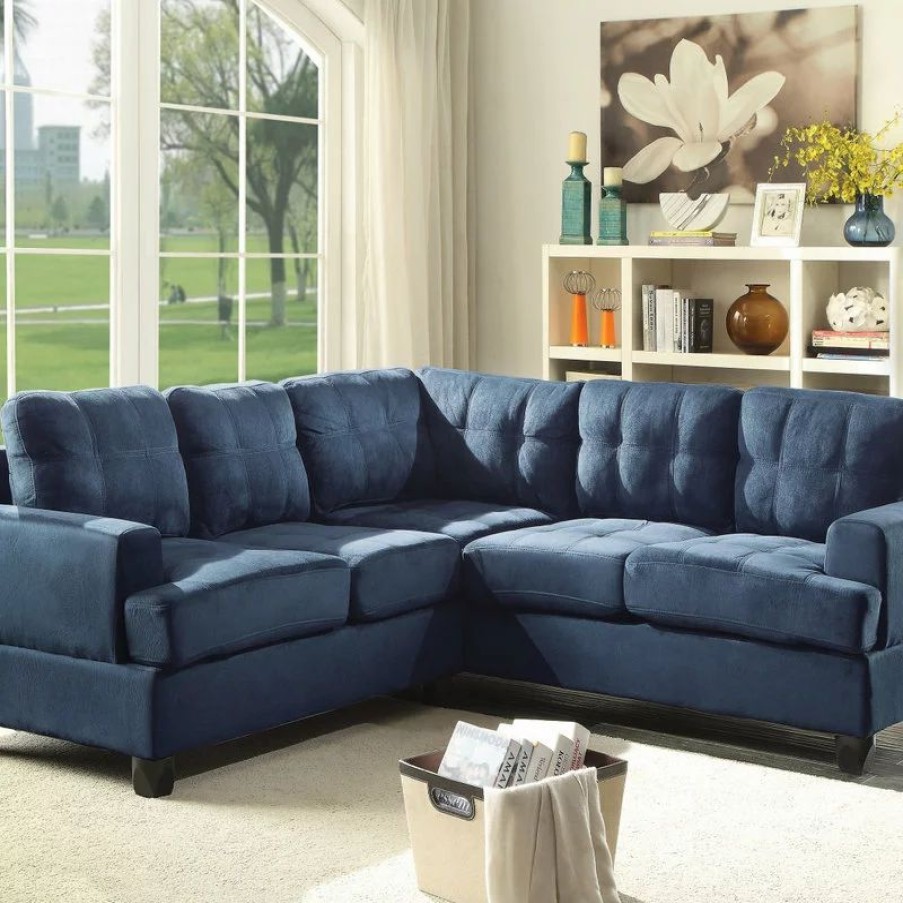 Sofas & Sectionals * | Glory Furniture Partington Suede Sectional, Navy Blue Suede