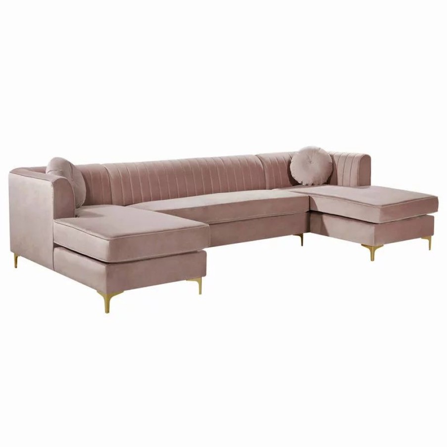 Sofas & Sectionals * | Meridian Furniture Graham Pink Velvet 3Pc. Sectional, Pink