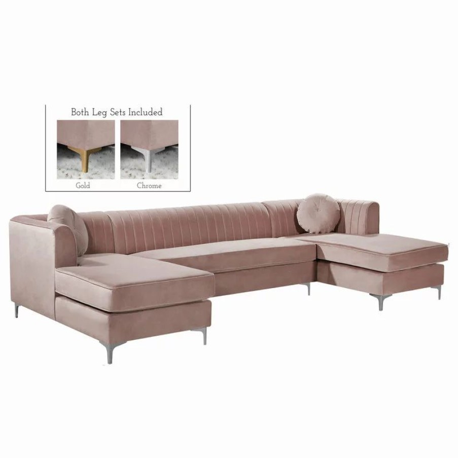 Sofas & Sectionals * | Meridian Furniture Graham Pink Velvet 3Pc. Sectional, Pink