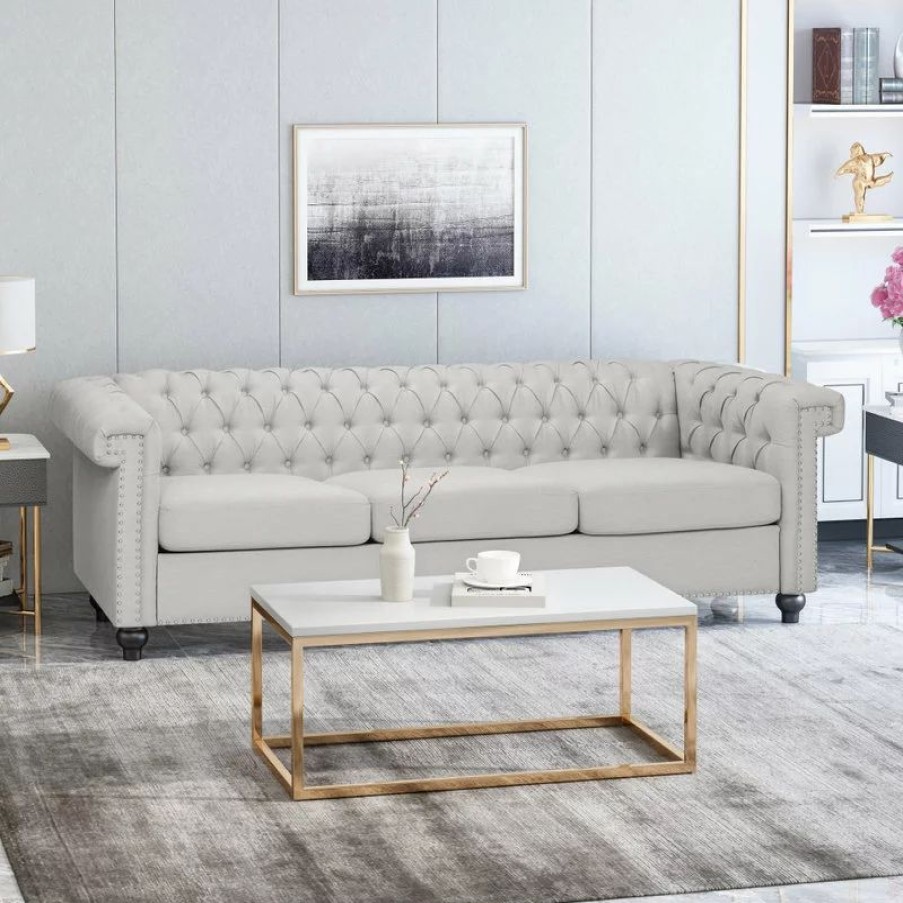 Sofas & Sectionals * | Gdfstudio Spencer Tufted Chesterfield Fabric 3 Seater Sofa