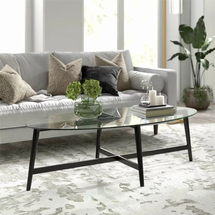 Coffee & Accent Tables * | Henn&Hart Mid-Century Metal Blackened Bronze And Glass Coffee Table