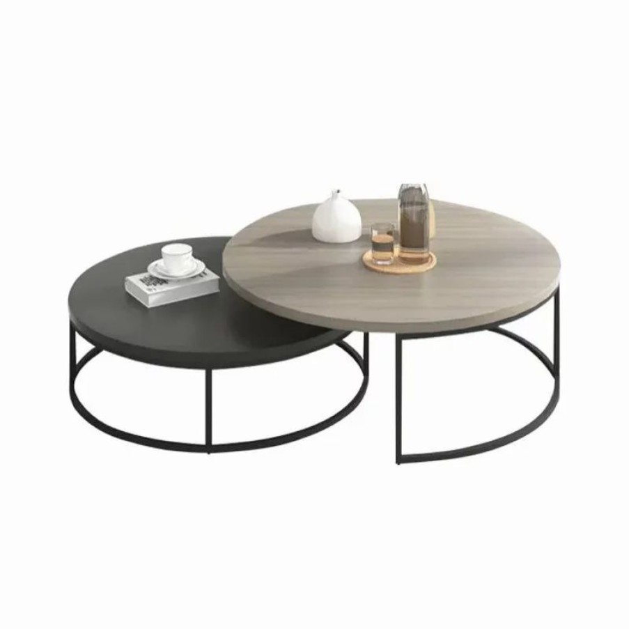 Coffee & Accent Tables * | Homary Modern Round Nesting Coffee Table 2-Piece Extendable Living Room Accent Table