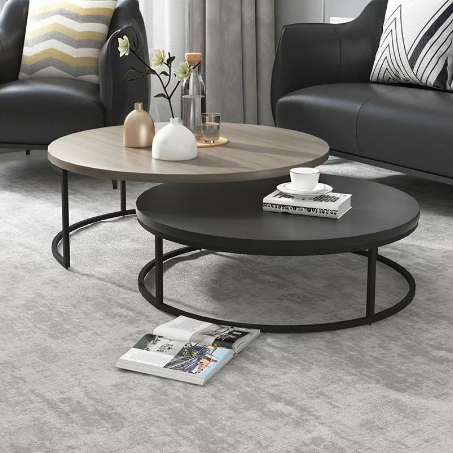 Coffee & Accent Tables * | Homary Modern Round Nesting Coffee Table 2-Piece Extendable Living Room Accent Table