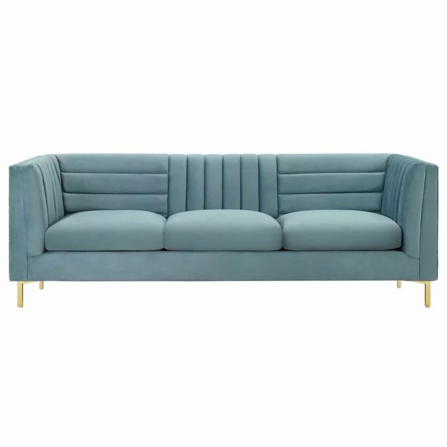 Sofas & Sectionals * | Lexmod Ingenuity Channel Tufted Performance Velvet Sofa, Light Blue