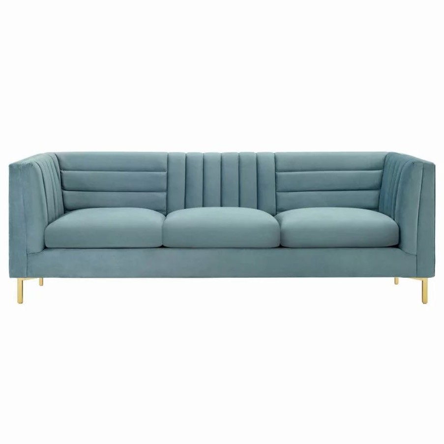 Sofas & Sectionals * | Lexmod Ingenuity Channel Tufted Performance Velvet Sofa, Light Blue