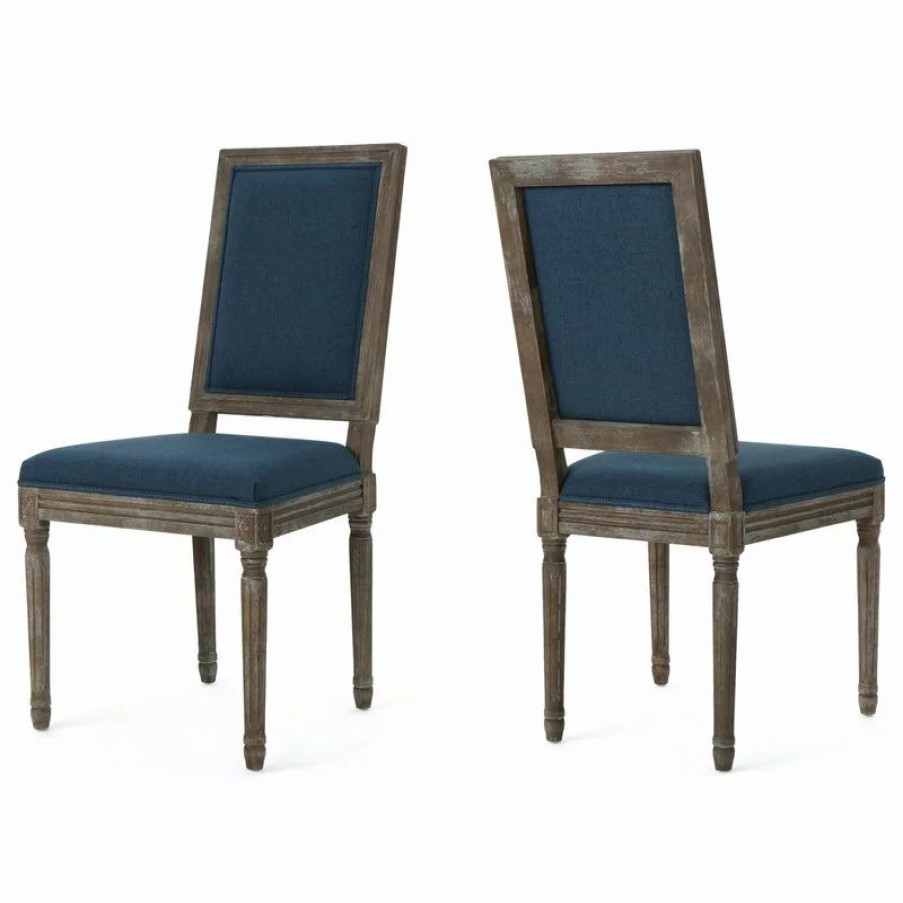 Chairs * | Gdfstudio Gdf Studio Margaret Traditional Fabric Dining Chairs, Set Of 2, Navy Blue