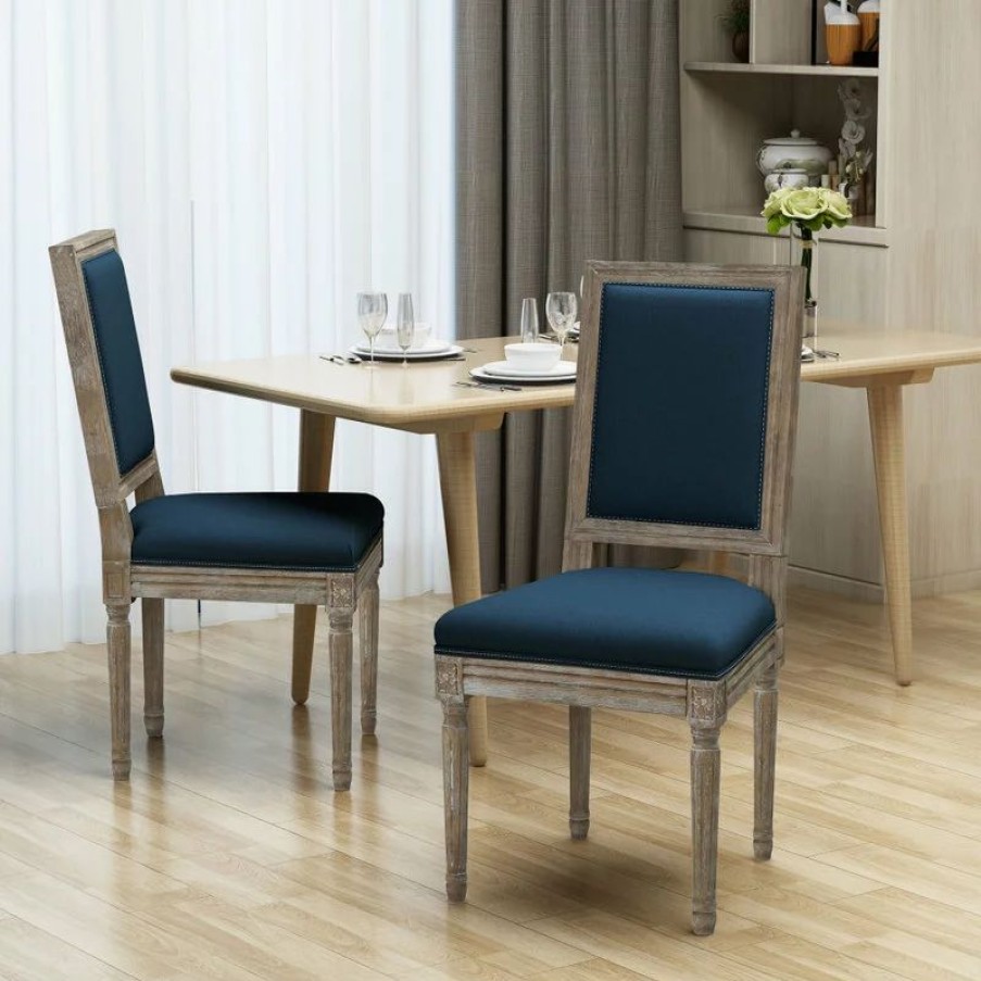 Chairs * | Gdfstudio Gdf Studio Margaret Traditional Fabric Dining Chairs, Set Of 2, Navy Blue