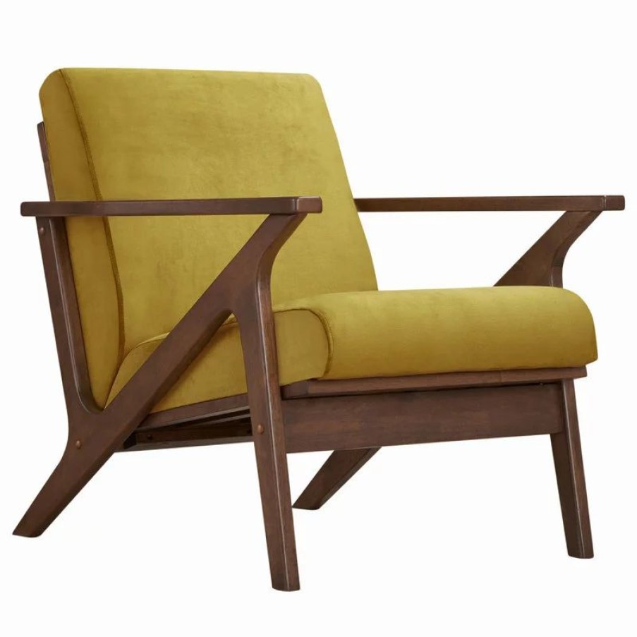 Chairs * | Omax Decor Zola Lounge Chair, Gold Velvet/Walnut