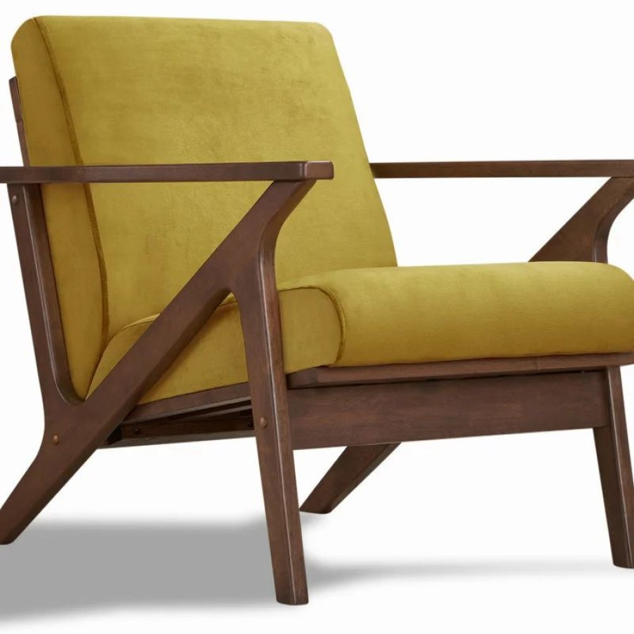 Chairs * | Omax Decor Zola Lounge Chair, Gold Velvet/Walnut