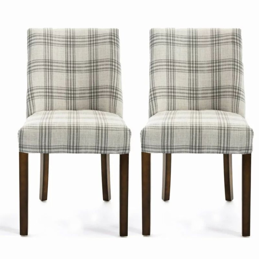 Chairs * | Gdfstudio Gdf Studio Rydel Fabric Dining Chairs, Set Of 2, Gray Plaid/Brown