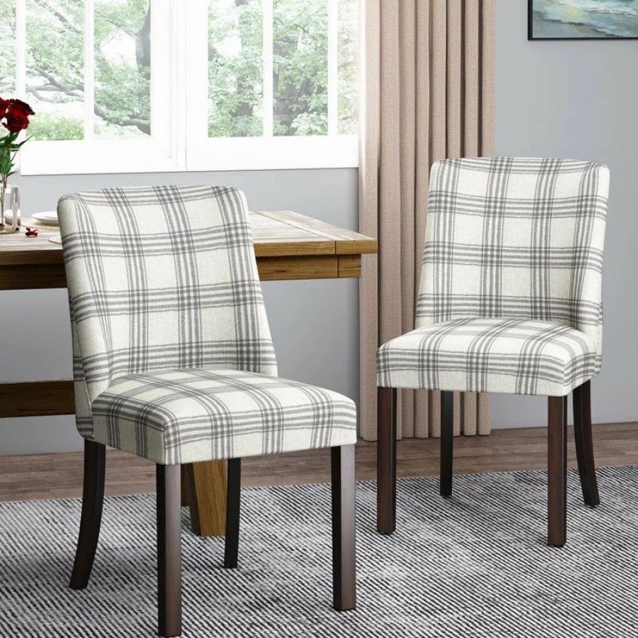 Chairs * | Gdfstudio Gdf Studio Rydel Fabric Dining Chairs, Set Of 2, Gray Plaid/Brown