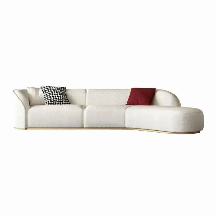 Sofas & Sectionals * | Homary Curved White Sectional Sofa Upholstered 5-Seater Floor Sofa Faux-Fur Polyester