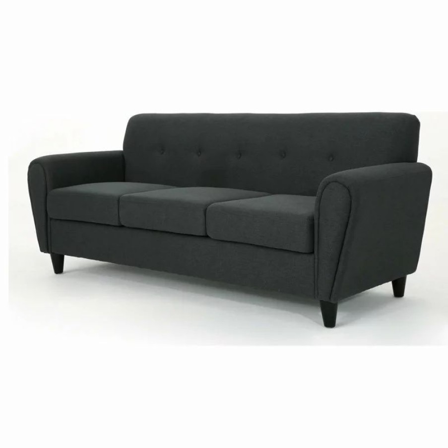 Sofas & Sectionals * | Gdfstudio Gdf Studio Emily Buttoned Traditional Fabric 3-Seat Sofa, Dark Gray