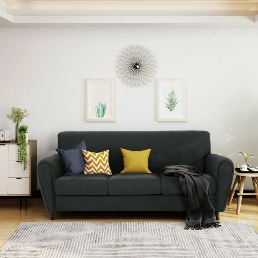 Sofas & Sectionals * | Gdfstudio Gdf Studio Emily Buttoned Traditional Fabric 3-Seat Sofa, Dark Gray