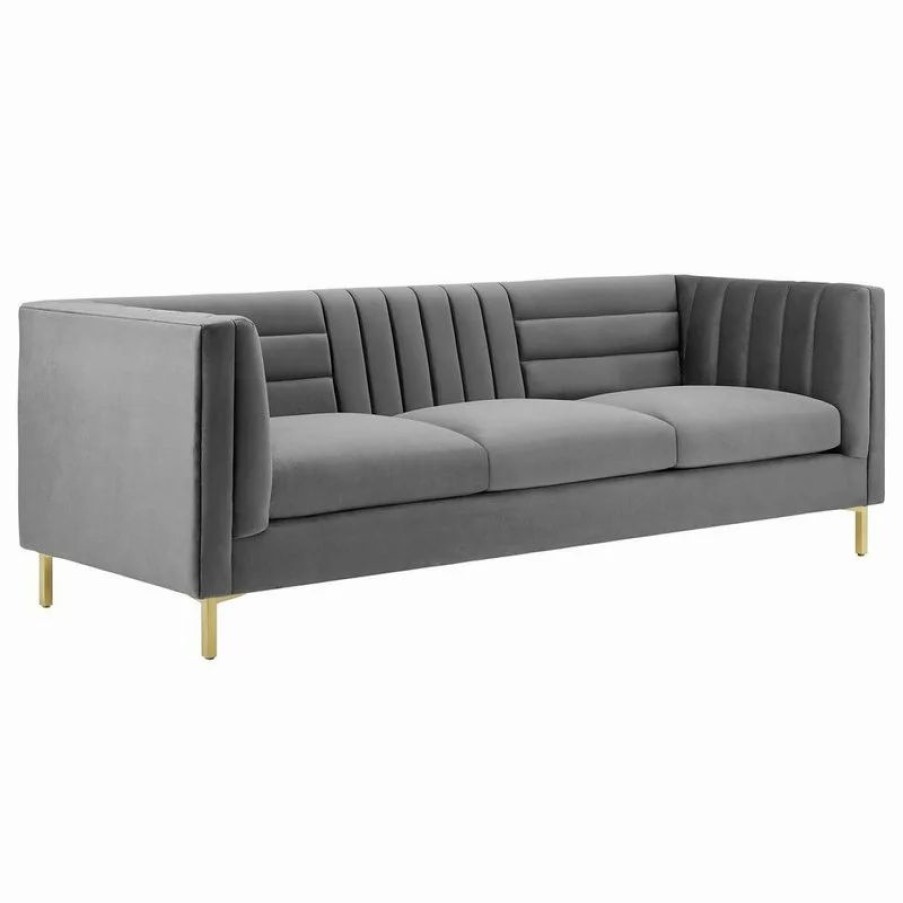 Sofas & Sectionals * | Lexmod Ingenuity Channel Tufted Performance Velvet Sofa, Gray