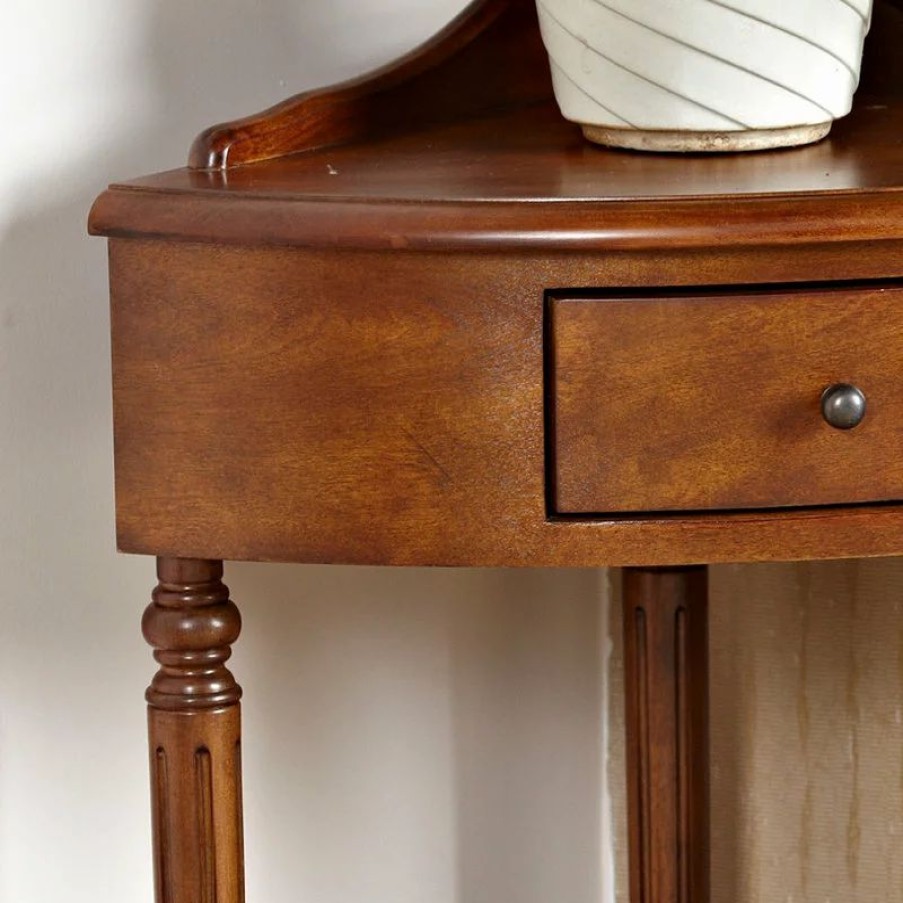 Console Tables * | Leick Home Leick Favorite Finds Wood Corner Table In Russet/Mahogany