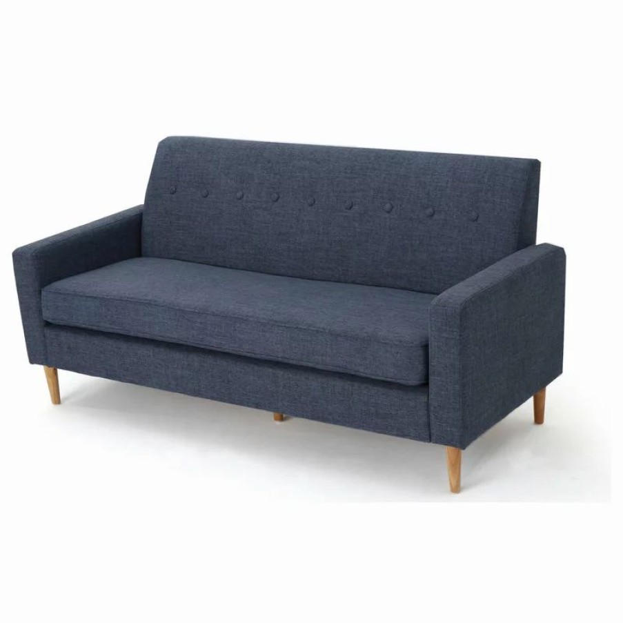 Sofas & Sectionals * | Gdfstudio Gdf Studio Stratford Mid Century Modern Fabric 3-Seat Sofa, Dark Blue