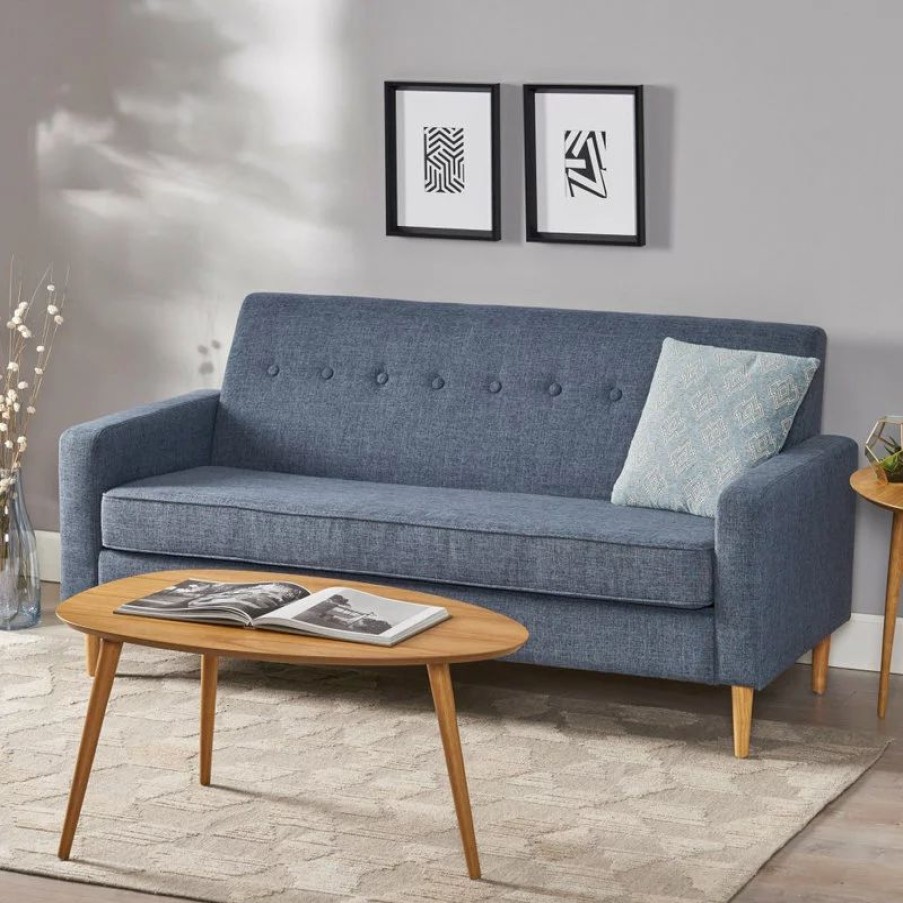 Sofas & Sectionals * | Gdfstudio Gdf Studio Stratford Mid Century Modern Fabric 3-Seat Sofa, Dark Blue