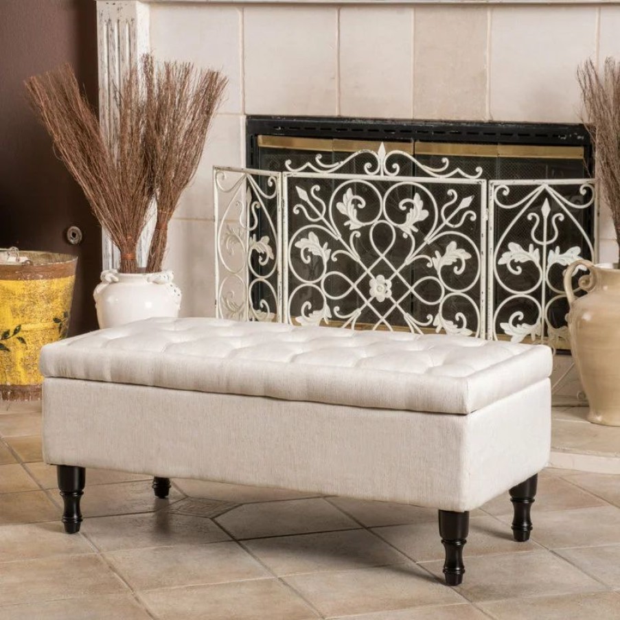 Footstools & Ottomans * | Gdfstudio Gdf Studio Logan Linen Storage Ottoman, Linen