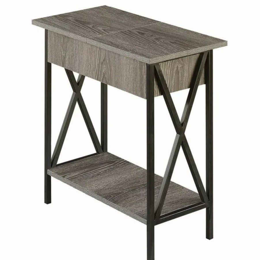Coffee & Accent Tables * | Convenience Concepts Tucson Electric Flip-Top End Table In Weathered Gray Wood
