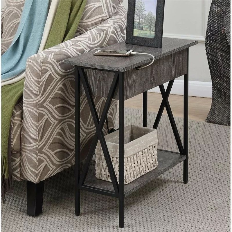 Coffee & Accent Tables * | Convenience Concepts Tucson Electric Flip-Top End Table In Weathered Gray Wood