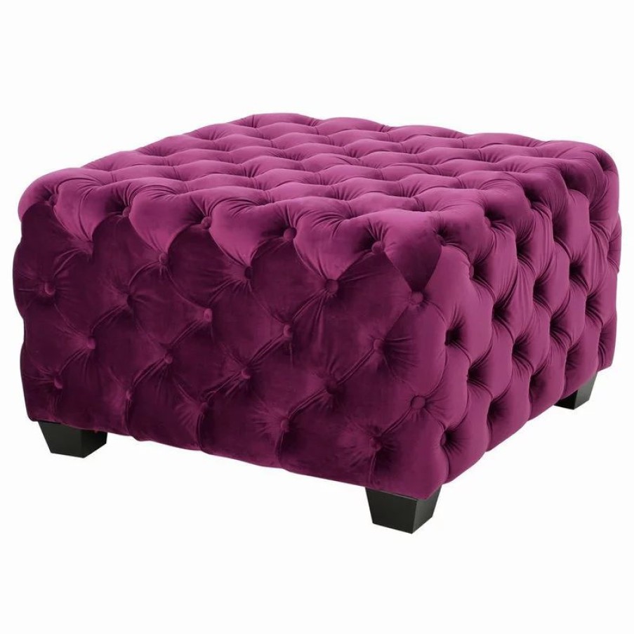 Footstools & Ottomans * | Gdfstudio Gdf Studio Provence Dark Teal Tufted Velvet Fabric Square Ottoman Bench, Fuchsia