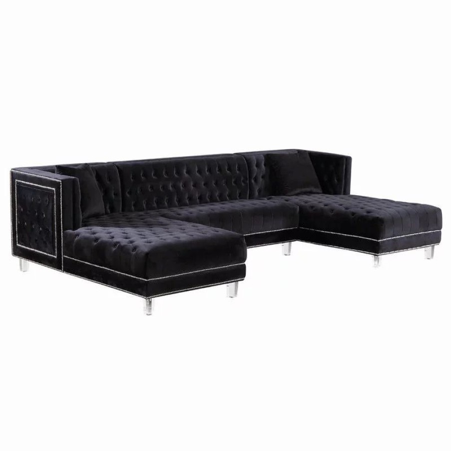Sofas & Sectionals * | Meridian Furniture Moda Velvet 3-Piece Sectional, Black