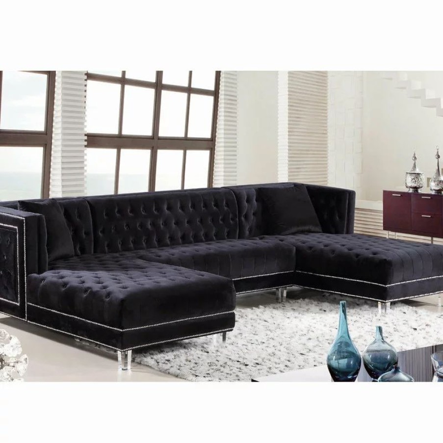 Sofas & Sectionals * | Meridian Furniture Moda Velvet 3-Piece Sectional, Black