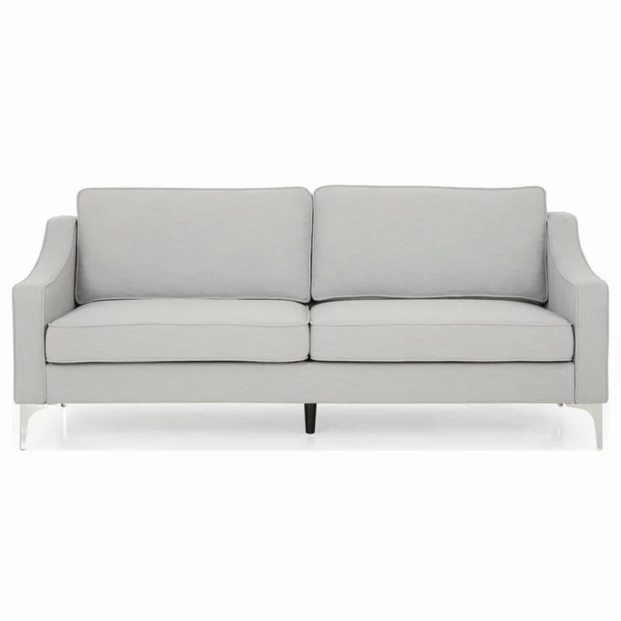 Sofas & Sectionals * | Gdfstudio Heidi Modern Fabric 3 Seater Sofa, Pebble Gray/Silver