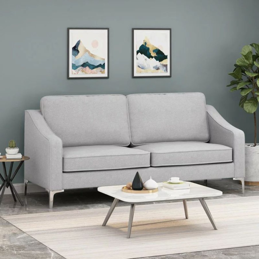 Sofas & Sectionals * | Gdfstudio Heidi Modern Fabric 3 Seater Sofa, Pebble Gray/Silver