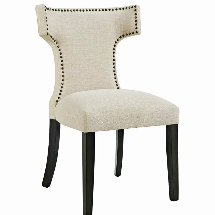 Chairs * | Lexmod Curve Upholstered Fabric Dining Chair, Beige