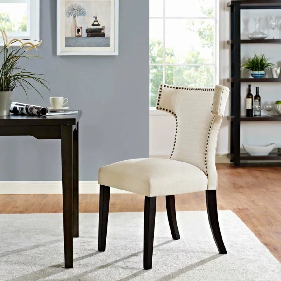 Chairs * | Lexmod Curve Upholstered Fabric Dining Chair, Beige